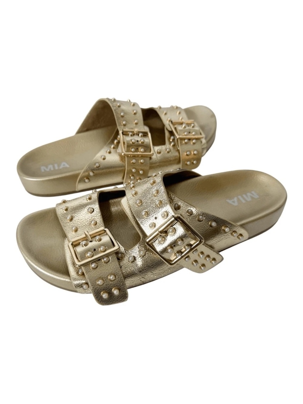 MIA Gold Studded Double-Buckle Slide Sandals 7 NEW BROOKLYN